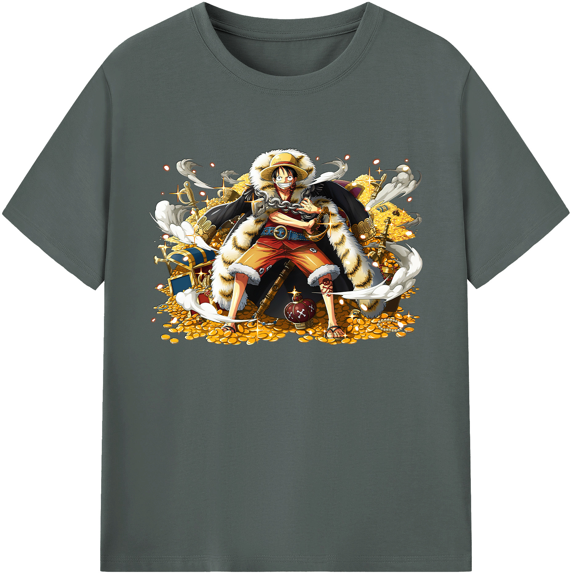 ワンピース モンキー・D・ルフィ ONE PIECE Monkey D. Luffy 綿100％ メンズ半袖Tシャツ｜肌触りやわらか＆通気性